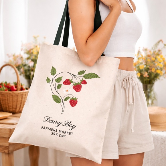 Dairy Boy Handbags - New Dairy Boy Strawberry Farmers Market Tote Cottagecore Farmcore Coastal Bag
